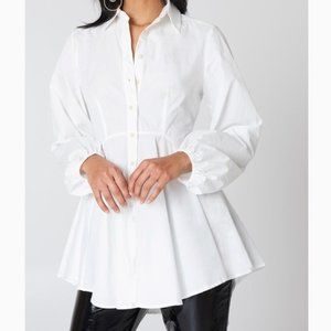 Free People White Long Sleeves Button Mini Dress M